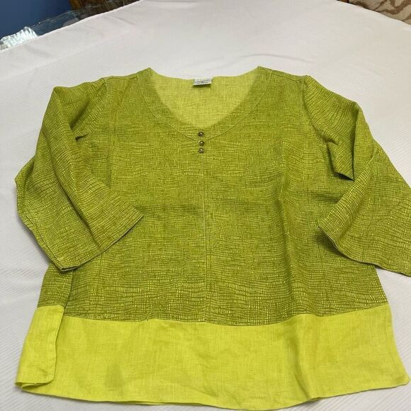 Click By Color Me Cotton Green Lagenlook Art To Wear Linen Pant Set Outfit Large - Picture 2 of 14